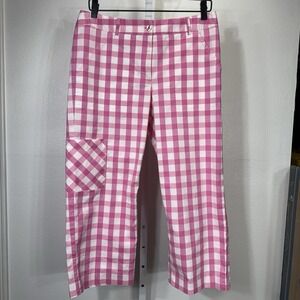 Lilly Pulitzer Vintage Preppy Gingham Pink White Plaid Capri Chino Pants Size 8